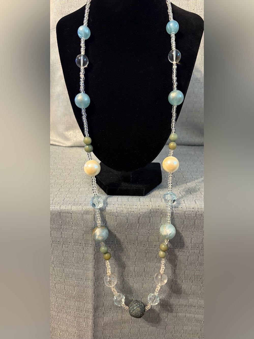 Rachel Blue, Cream and Olive Beaded Long Necklace
